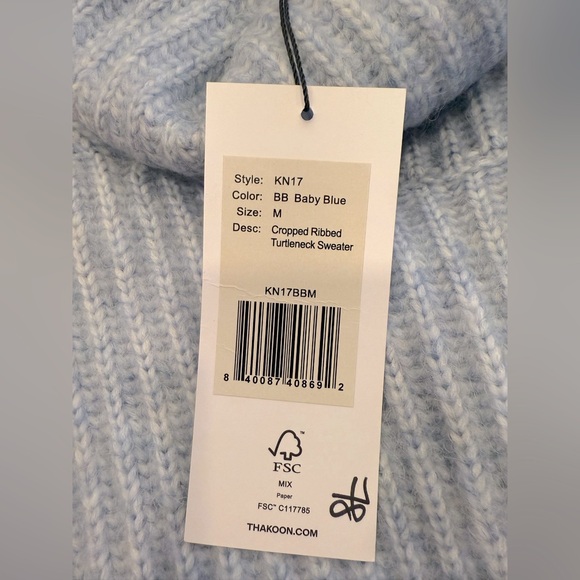 Thakoon Baby Blue Cropped Ribbed Turtleneck Sweater, size M - Picture 7 of 9